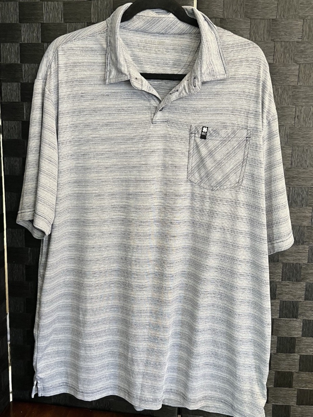 Black Clover Mens XL Golf Polo Shirt Gray Striped Performance Short Sleeve